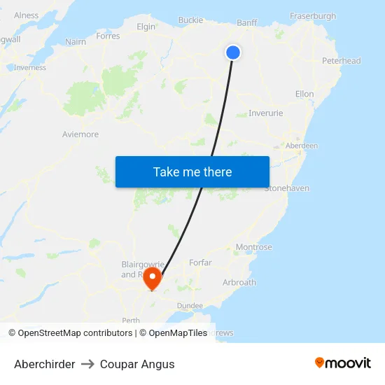 Aberchirder to Coupar Angus map