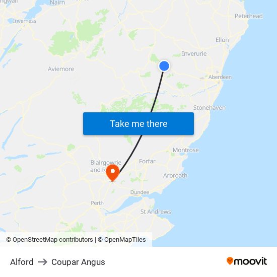 Alford to Coupar Angus map