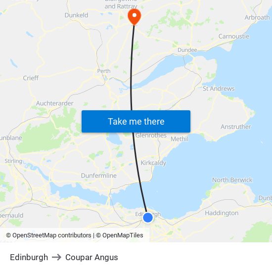 Edinburgh to Coupar Angus map