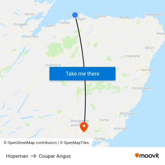 Hopeman to Coupar Angus map