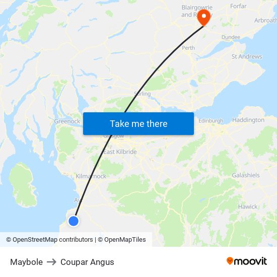 Maybole to Coupar Angus map