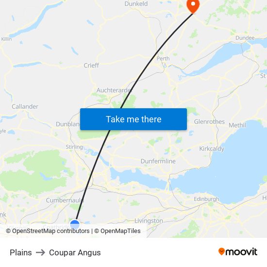 Plains to Coupar Angus map
