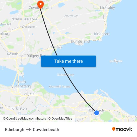 Edinburgh to Cowdenbeath map