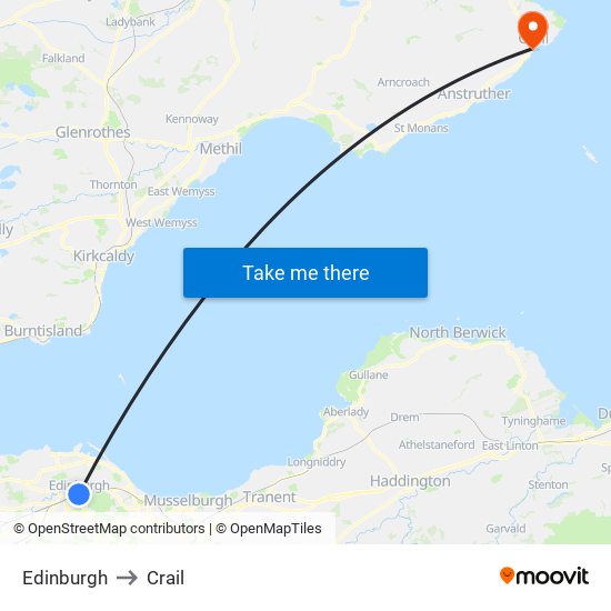 Edinburgh to Crail map