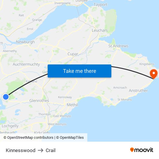 Kinnesswood to Crail map