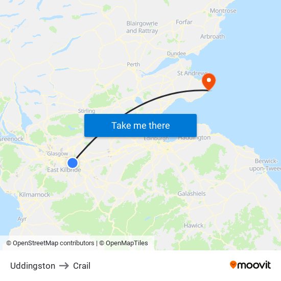 Uddingston to Crail map