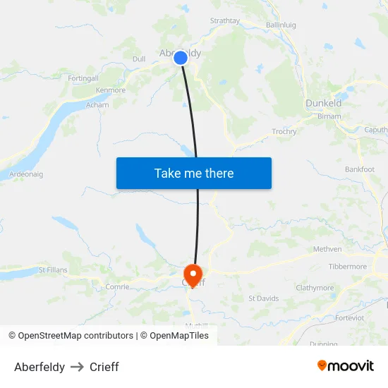 Aberfeldy to Crieff map