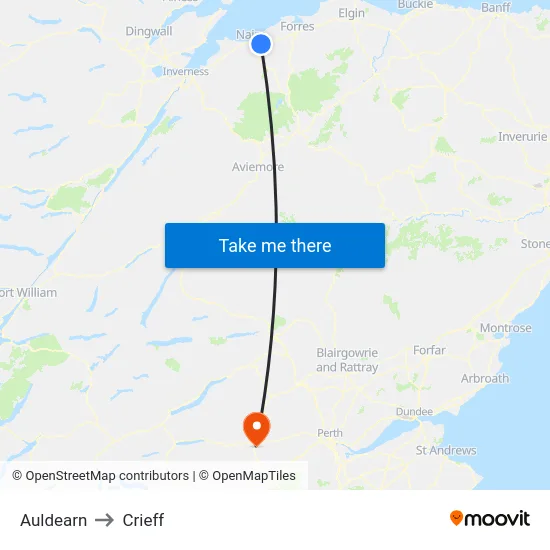 Auldearn to Crieff map