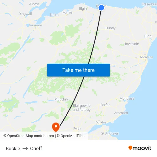 Buckie to Crieff map