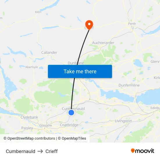 Cumbernauld to Crieff map