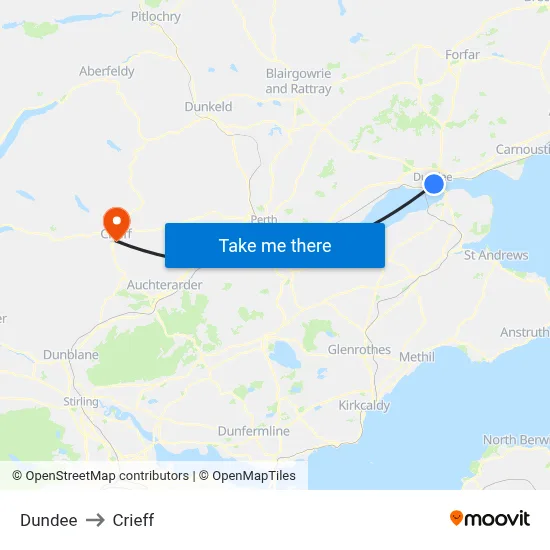 Dundee to Crieff map