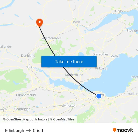 Edinburgh to Crieff map