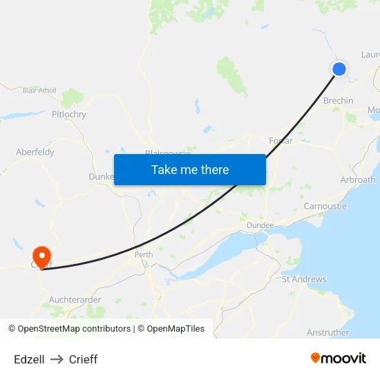 Edzell to Crieff map