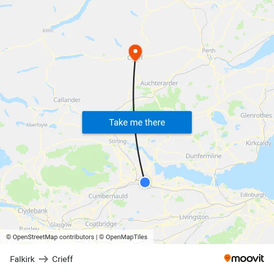 Falkirk to Crieff map