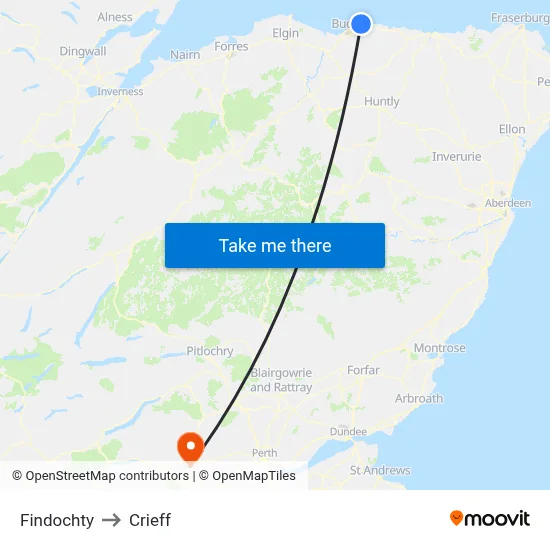 Findochty to Crieff map