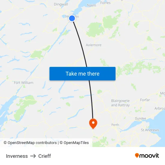 Inverness to Crieff map
