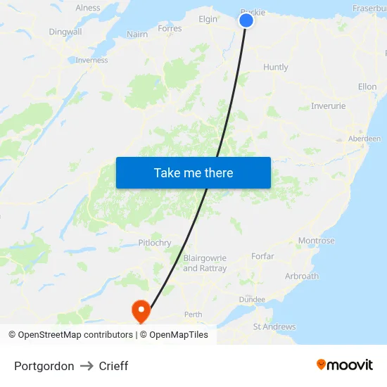 Portgordon to Crieff map