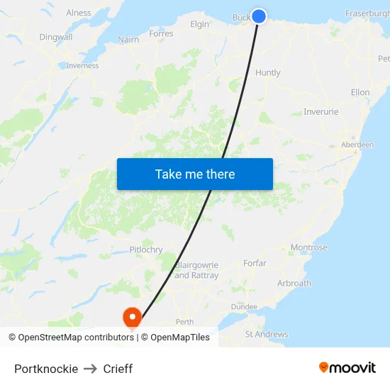 Portknockie to Crieff map
