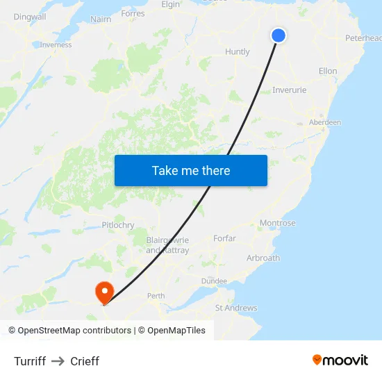 Turriff to Crieff map