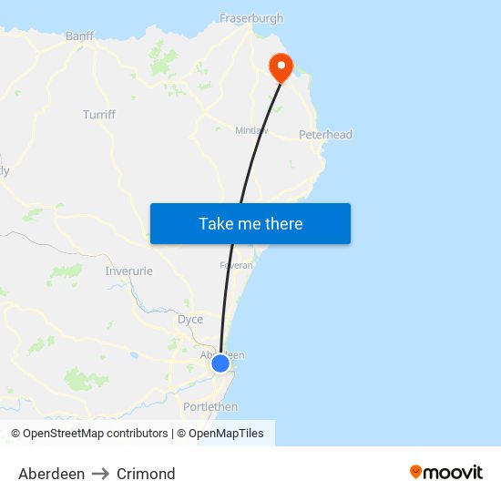 Aberdeen to Crimond map