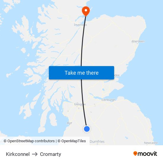 Kirkconnel to Cromarty map