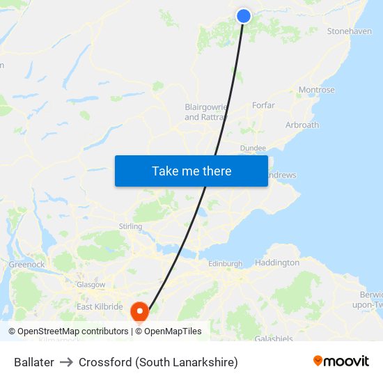 Ballater to Crossford (South Lanarkshire) map