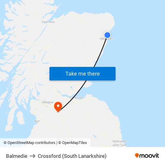 Balmedie to Crossford (South Lanarkshire) map