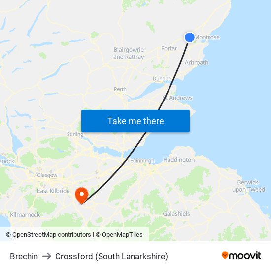 Brechin to Crossford (South Lanarkshire) map