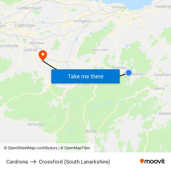 Cardrona to Crossford (South Lanarkshire) map