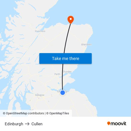 Edinburgh to Cullen map