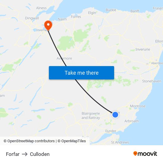 Forfar to Culloden map