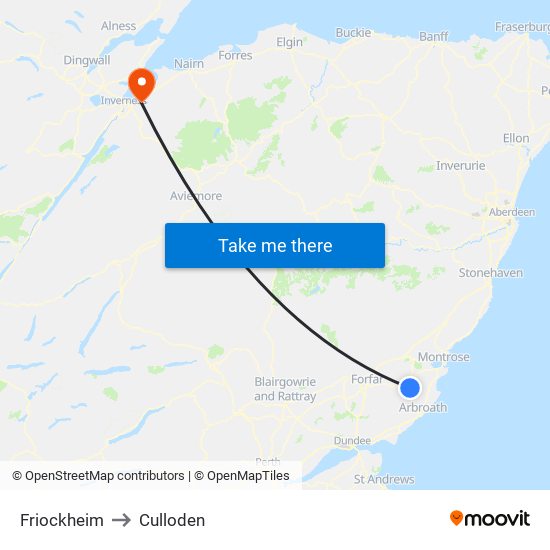 Friockheim to Culloden map