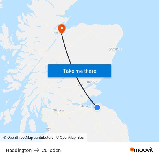 Haddington to Culloden map