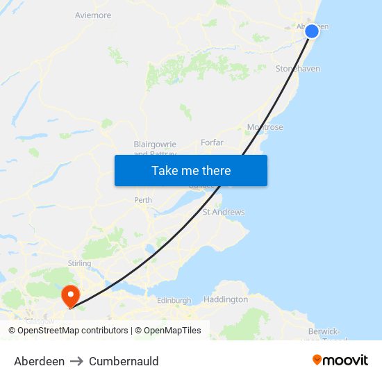 Aberdeen to Cumbernauld map