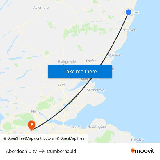 Aberdeen City to Cumbernauld map