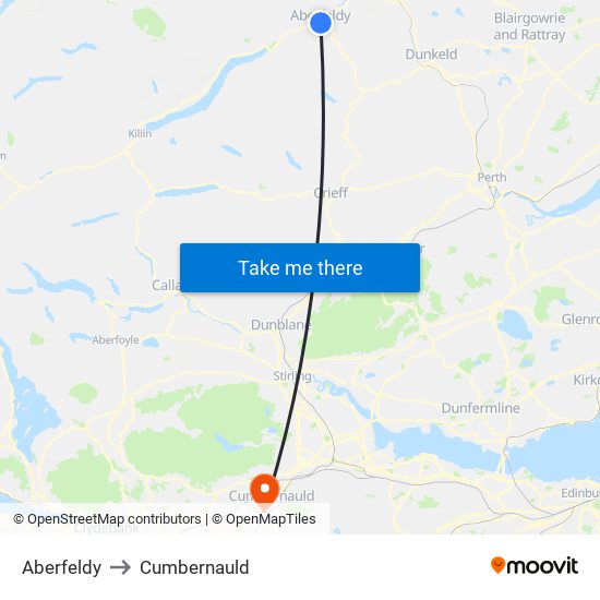 Aberfeldy to Cumbernauld map