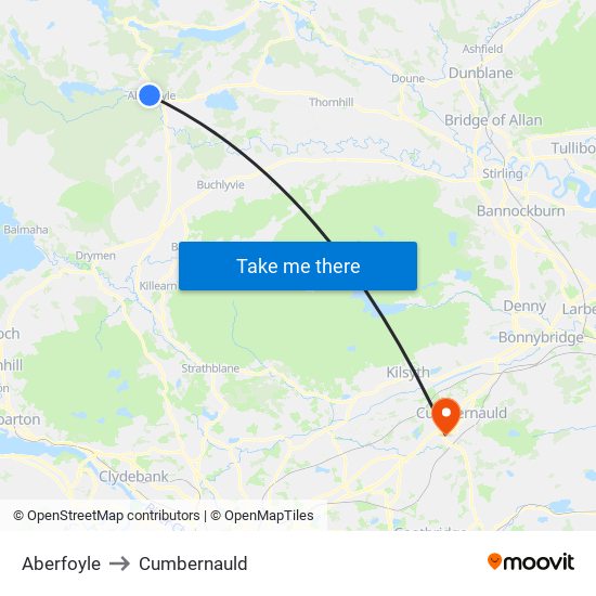 Aberfoyle to Cumbernauld map