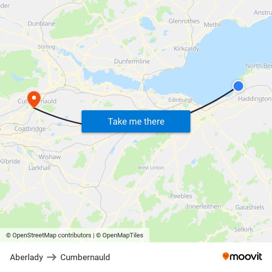 Aberlady to Cumbernauld map