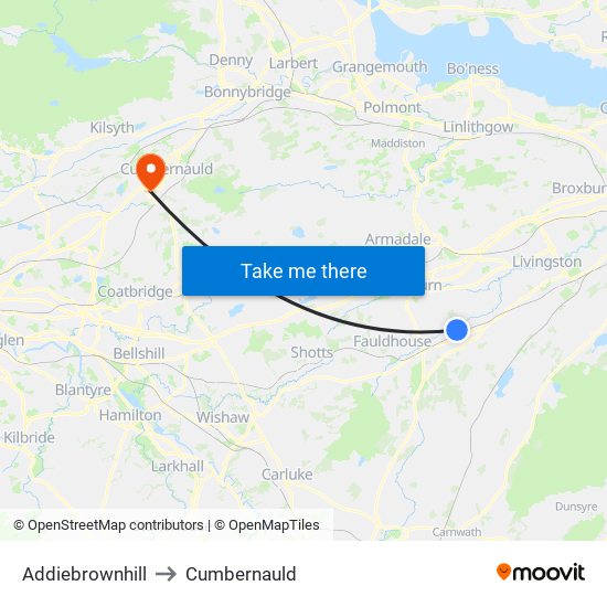 Addiebrownhill to Cumbernauld map