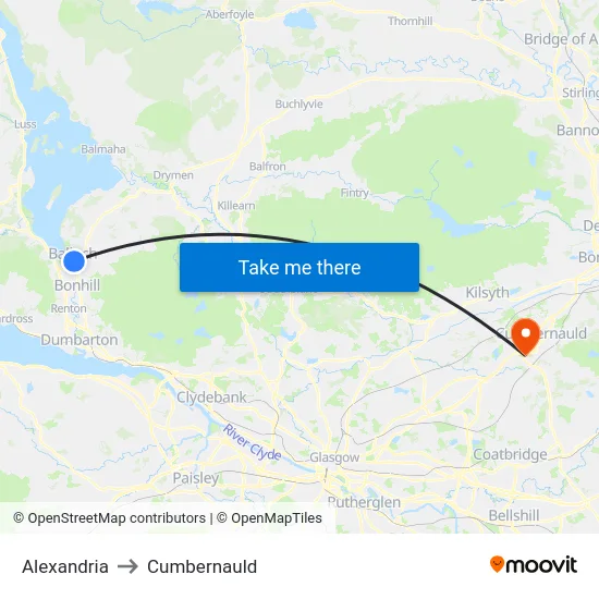 Alexandria to Cumbernauld map