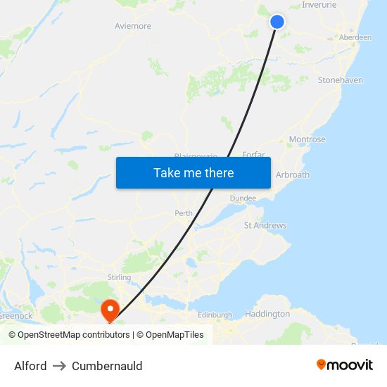 Alford to Cumbernauld map