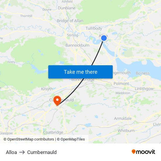 Alloa to Cumbernauld map