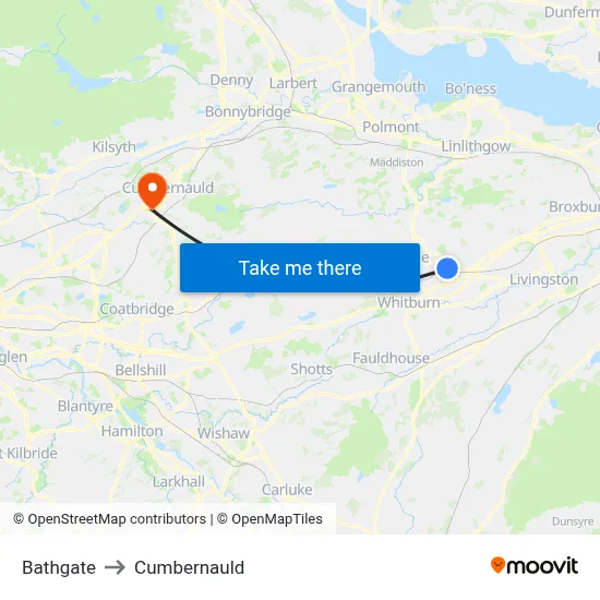 Bathgate to Cumbernauld map