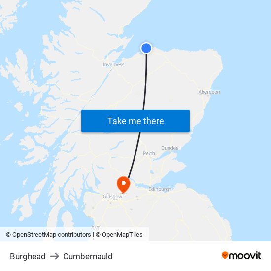 Burghead to Cumbernauld map