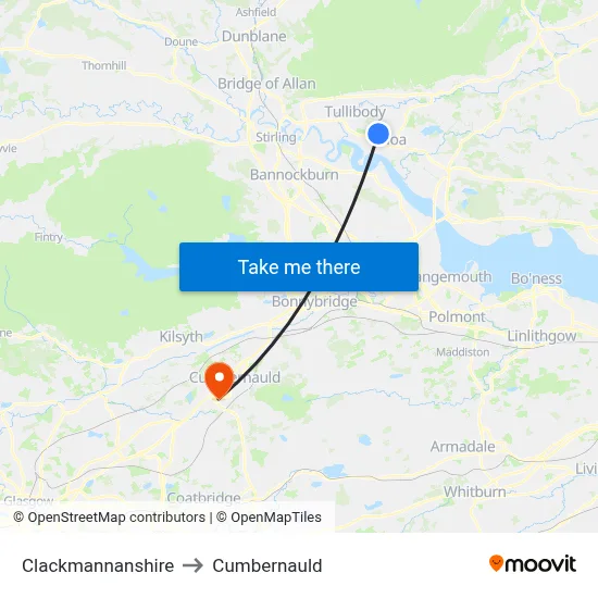 Clackmannanshire to Cumbernauld map