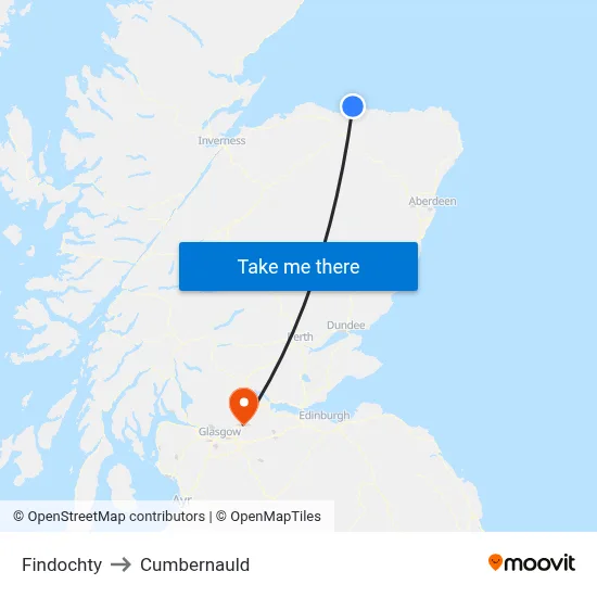 Findochty to Cumbernauld map