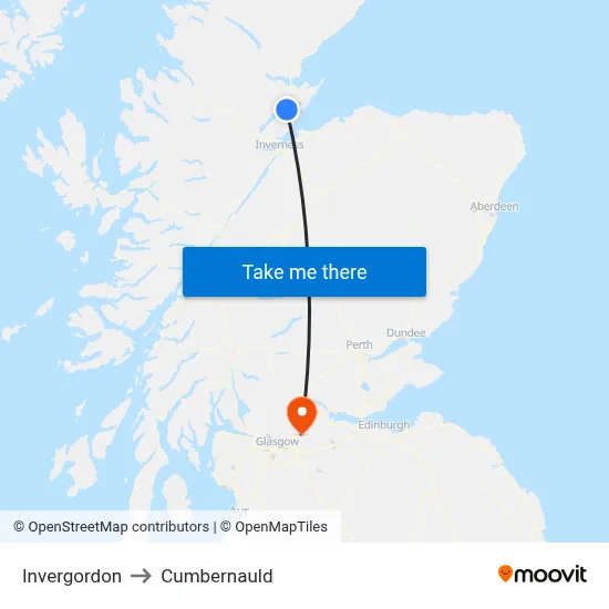 Invergordon to Cumbernauld map