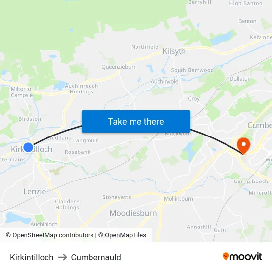 Kirkintilloch to Cumbernauld map