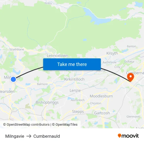 Milngavie to Cumbernauld map
