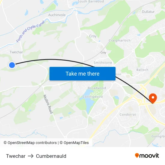 Twechar to Cumbernauld map